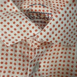 Camicissima 100% Linen Floral Shirt Men's 42 16.5 White Orange NWOT